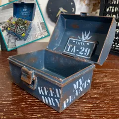 工具箱寄せ 🧰 リメイク鉢  (KEEP DRY)  ミッドナイトブルー  ハンドメイド ＊ リメ缶  リメイク缶  リメ鉢  リメイク箱  多肉  寄せ植え