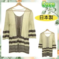 Coco ココ トップス ニット チュニック 長袖 レース Ｕネック L 麻 日本製