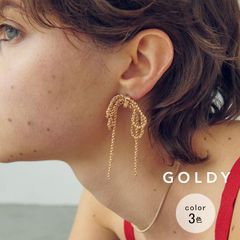 【即納】レイヤード チェーン リボン ピアス GOLDY ゴールディ 1231108 goldy アクセサリー  レディース 女性 シルバー ライトゴールド ブラック goldy ピアス メタル 耳飾り かわいい  リボンピアス 両耳用 新品 正規品