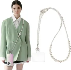 Turkalla スマホストラップ パールチェーン ショルダーストラップ 斜め掛け 肩掛けストラップ パールストラップ 金属製D字 タグパッチ 丈夫 耐久性強化版 携帯ストラップ 着脱簡単 紛失・忘れ物防止 全機種対応(O)