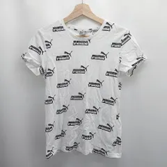 ◇ Θ φ PUMA プーマ 総柄 半袖 Tシャツ カットソー サイズL ホワイト ブラック レディース E  【1503040000706】