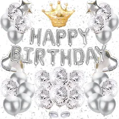 【新品】 風船 誕生日 飾り付け セット（46点） happy birthday バルーン 金属 シルバー バースデー バルーン ゴールド 王冠 風船 男女兼用【G&H】 1