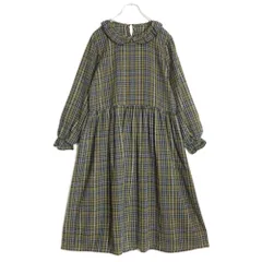 【美品！】ピンクハウス★2023年製！ゆったり♪チェック柄ワンピース 緑×グレー系 フリル襟♪ネル素材 厚手 z15094