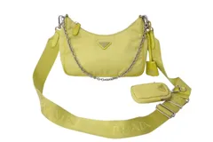 PRADA プラダ Re-Edition 2005 ホーボー ショルダーバッグ ナイロン サフィアーノレザー 1BH204 イエロー 良品 中古 4c072000