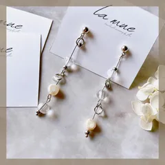 華奢＆シンプル♡天然 淡水 パール ガラス クリア ビーズ ゴールド シルバー シンプル アシメ 華奢 ハンドメイドピアス 【イヤリング・アレルギー対応ポスト変更可能】