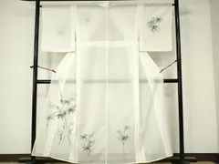 平和屋着物＊夏物　訪問着　絽　手描き　笹竹文　洗える着物　DAAR9739op