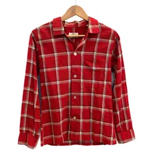 ヴィンテージ vintage 60's 60年代 VAN HEUSEN Miracle Cotton 開襟 ボックス オープンカラー ループカラー チェックシャツ 長袖シャツ レッド Lサイズ 101MT-4497