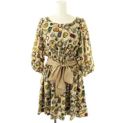 ロイスクレヨン Lois CRAYON 総柄 ウエストリボン ワンピース ミニ M ベージュ マルチカラー /CX ■OS