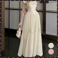 フリル付きワンピース ノースリーブワンピ レディース スクエアネックリゾートワンピース ハイウエストフレアワンピース バックシャーリン