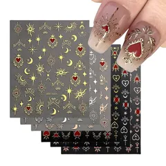 ネイルシール 12枚セット 3D 可愛い ハート 星 月 太陽 ネイルパーツ シール 貼るだけ おしゃれ ネイルステッカー ジェルネイル ネイルアートシール デコパーツ バレンタインデー クリスマス (ゴールド+シルバー) 0