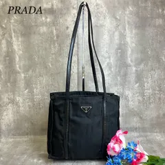 【良品】 PRADA プラダ トートバッグ ハンドバッグ  三角ロゴプレート 総柄 シルバー金具 白タグ テスートナイロン ラムレザー ユニセックス レディース メンズ ブラック 黒色のサムネイル