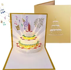ゴールド 誕生日カード バースデーカード グリーティングカード メッセージカード 立体カード 3Dポップアップカード 立体 シンプル 祝福カード 誕生日ケーキ フラワーカード 手作りの贈り物 おしゃれ ゴールド