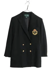 【お得なクーポン配布中!】 90s USA製 ローレン ラルフローレン ダブルブレスト ウール テーラード ジャケット レディース M 程 オールド ブレザー 金ボタン 黒 紺ブレ