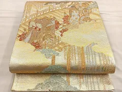 平和屋着物■六通柄袋帯　平安御所車人物文　金銀糸　正絹　逸品　BAAN5422ea