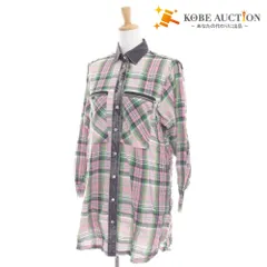 ■ ディーゼル シャツ 長袖 トップス チェック スナップボタン フリンジ デニム レディース XXS ピンク グリーン