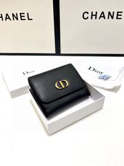 Dior ディオール 30 モンテーニュ ロータスウォレット ミディアム スナップボタン コンパクトウォレット ゴールド CDロゴ ブラック 三つ折り財布