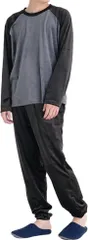 Y's factory 裏起毛 ルームウェア セットアップ メンズ 長袖 長ズボン 上下セット スウェット パジャマ 部屋着 ストレッチ素材 ベロア素材 ラグラン柄 秋 冬 柔らかい肌触り 着心地 Mサイズ(グレー,  M)