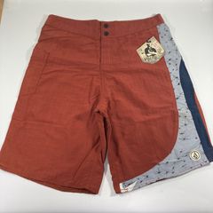 【新品】VOLCOM サーフパンツ 水着 34 レッド 海・リゾート・フェス対応【M65】