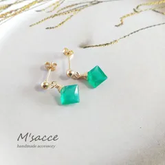 グリーンオニキス シンプル 一粒 ポストピアス 14kgf / イヤリング