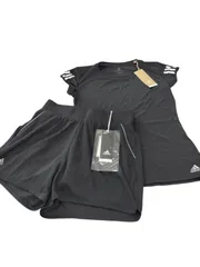 アディダス◆レディース LL テニス ショートスリーブ Ｔシャツ パンツ 上下セット ブラック