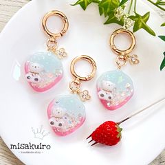 【送料込】 いちご＊ゆめいろくまちゃんシェイカーキーホルダー】レジン チャーム