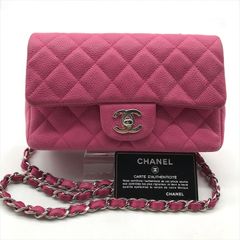 良品 CHANEL シャネル ココマーク ターンロック ソフトキャビアスキン ミニマトラッセ チェーン ショルダー バッグ ピンク dc6