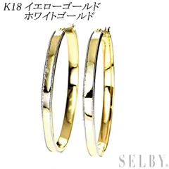 K18YG/WG デザイン フープ ピアス