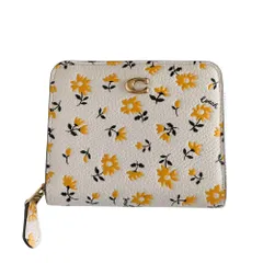 新品同様 COACH コーチ ビルフォールド ウォレット フローラル プリント レザー 花柄 二つ折り財布 CR555 イエロー×ホワイト レディース 古着 中古 USED