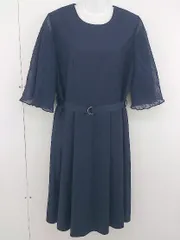 ◇ ◎ merlot plus メルロープリュス ベルト付 切替 七分袖 膝下丈 ワンピース ネイビー レディース  【中古】 【1204180003656】のサムネイル