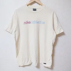 (^w^)b NIKE ナイキ athletics 半袖 Tシャツ カットソー トップス 丸首 クルーネック ロゴ プリント スポーツ DRI-FIT 普段着 ラフ シンプル カジュアル イエロー系 クリーム色 メンズ サイズL
