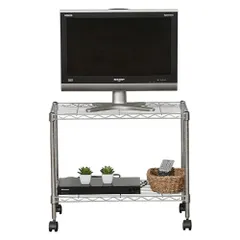 【新着商品】不二貿易(Fujiboeki) テレビ台 ローボード 2段 幅60×奥行35×高さ51m シルバー キャスター付き メタルラック 組立商品 91783