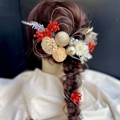 25-003【レッド✕ホワイト】成人式卒業式ヘアアクセサリー 髪飾りヘアパーツ