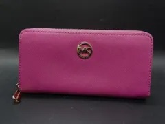 ■美品■ MICHAEL KORS マイケルコース レザー ラウンドファスナー 長財布 ウォレット 札入れ 小銭入れ マゼンタピンク系 DY0504