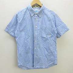 D■コロンビア/COLUMBIA ボタンダウン半袖チェック柄シャツ■水色/白【M】MENS/108【中古】