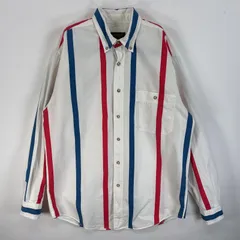 古着 90's/90年代 エディー・バウアー Eddie Bauer 長袖シャツ 胸ポケ ストライプ 黒タグ後期 M  ホワイト系 マルチカラー メンズ