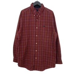 GM735 CHAPS チャップス EASY CARE 長袖 ボタンダウン シャツ トップス 羽織り コットン60% ポリエステル40% レッド系 チェック柄 総柄 メンズ L
