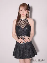 ４カラー  [fm3252-BL-2409] 【ROBE de FLEURS/ローブドフルール】パールスパンコール/ ホルターネック/ セットアップ/ フレア/ ミニドレス/ キャバドレス/ ナイトドレス