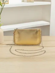 バッグ レディース クラッチバッグ 1個 純金 PU シンプルクラッチバッグ メタルチェーンショルダーバッグ、Y2Kメタルビーズデコレーションバッグ、ディナーバッグ、コインケース、女性、女の子、ディナー、パーティー