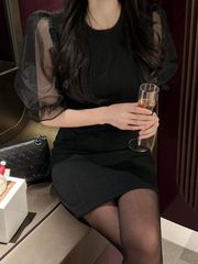 パフスリーブ シアースリーブ ミニワンピース ナイトドレス タイトスカート タイトワンピ オフショルダー フィット 韓国 レディース　 L 高見え 着やせ 結婚式お呼ばれ ワンピース 韓国 ショート丈スカート スカート zara snidel