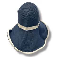 filuhats 麦わら帽子 ストローハット ハット 帽子 ハンドメイド カンカン帽 リボン イタリア製 紺色 白 ネイビー ホワイト Lサイズ レディース 夏 ゴーゴー古着久喜倉庫店 No.855
