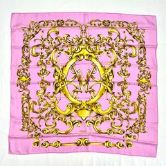 VERSACE スカーフ 大判 シルク ピンク ゴールド ヴェルサーチ ベルサーチ ハンカチ ストール ショール ファブリック ヴィンテージ アンティーク