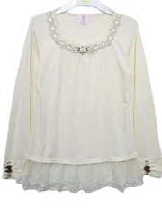 【送料無料】 【極美品】アクシーズファムキッズ axes femme KIDS 長袖カットソー Tシャツ 華モチーフ 花柄刺繍 レースフリル140サイズ■L27883SSS24-★（4）5/24