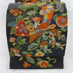 美品★正絹　名古屋帯　花鳥　鳥　花　螺鈿　箔　オフホワイト地に染め　白系　生成り 美品☆正絹 名古屋帯 花鳥 鳥 花 螺鈿 箔 オフホワイト地に染め