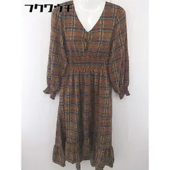 ◇ ANDGEEBEE チェック Vネック 長袖 ロング フレア ワンピース サイズ M ブラウン ネイビー マルチ レディース  【中古】 【1111240003986】
