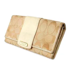 COACH/コーチ ホック開閉 二つ折り長財布 シグネチャー ベージュ×オフホワイト NT-fs BCランク