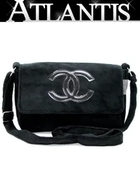 【広尾店】美品 シャネル CHANEL パイル地 ショルダーバッグ ノベルティ 黒×エナメル 【16622】