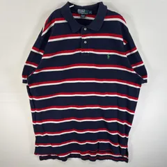 古着 90's/90年代 ポロバイラルフローレン Polo by Ralph Lauren 鹿の子 半袖 ポロシャツ ワンポイント ロゴ 刺繍 大きいサイズ ボーダー XL  ネイビー系 マルチカラー メンズ
