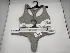 [カルバンクライン] ck レディース ブラジャー Tバック ショーツ セット スポーツ ジム 筋トレ 運動 無地 女性用 下着 F3785+F3786 GREY_HEATHER(020) M [並行輸入品]
