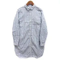 無印良品 良品計画 フレンチリネン 洗いざらし ストライプ シャツ ワンピース 長袖 ブルー 青 M