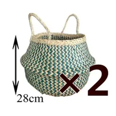 ２個セット　2WAY かご バスケット 収納 鉢カバー 7号 8号 造花　キャンプ アウトドア タオル スリッパ入れ おむつ入れ 観葉植物 ペット ベット ベトナム産 ベトナム雑貨　Natural×Green